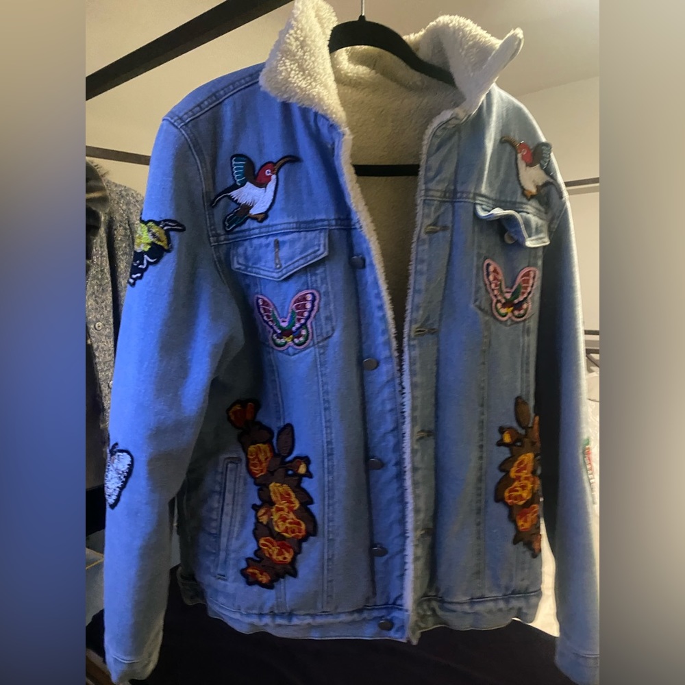 GG  inspired denim jacket -shearling